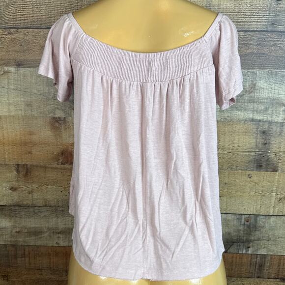 American Eagle Pale Pink Flutter Sleeve Smocked Top Size Small - Picture 7 of 9
